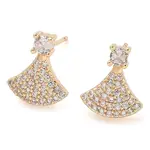 Rack Plating Fan Brass Clear Cubic Zirconia Stud Earrings