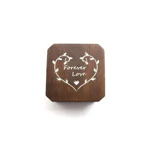 Carved Heart Walnut Wood Single Ring Storage Boxes