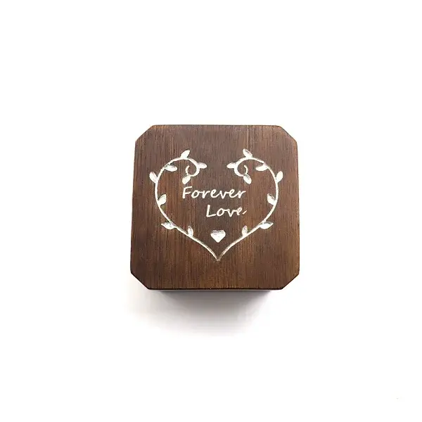 Carved Heart Walnut Wood Single Ring Storage Boxes