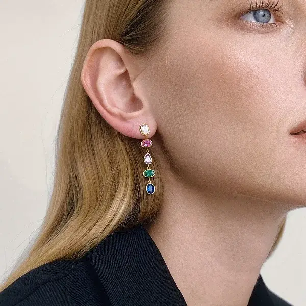 304 Stainless Steel Oval with Teardrop Tassel Stud Earrings