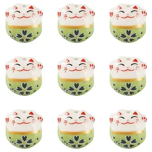 9Pcs Handmade Printed Porcelain Beads