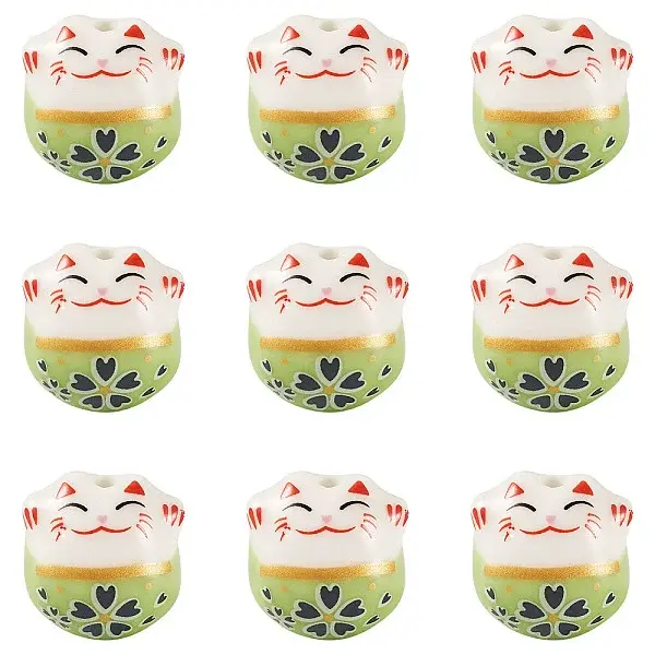 9Pcs Handmade Printed Porcelain Beads