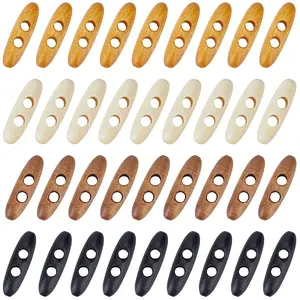 60Pcs 4 Colors 2-Hole Wood Buttons