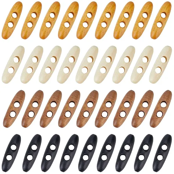 60Pcs 4 Colors 2-Hole Wood Buttons