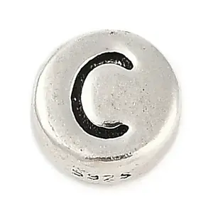 925 Sterling Silver Flat Round with Letter Beads