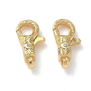 Textured Brass Micro Pave Cubic Zirconia Lobster Claw Clasps