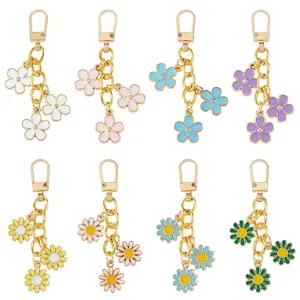 8Pcs Alloy Enamel Flower Zipper Pulls