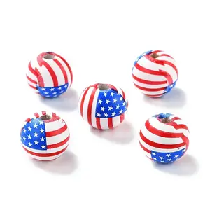 Independence Day Natural Wood Beads