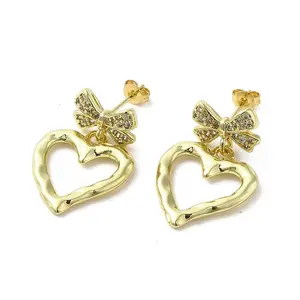 Brass Micro Pave Cubic Zirconia Dangle Stud Earrings