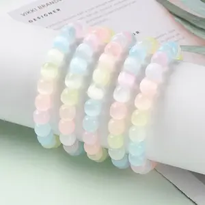 Dyed Natural Selenite Round Beaded Stretch Bracelets for Women
