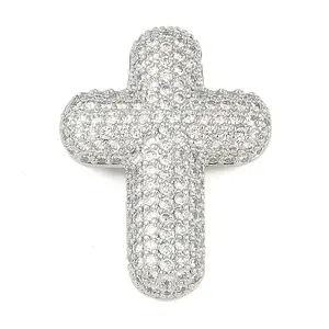 Rack Plating Brass Micro Pave Clear Cubic Zirconia Beads