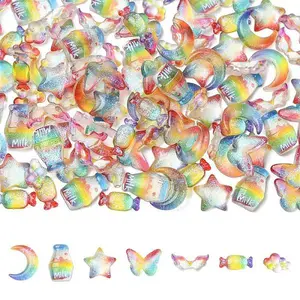 105Pcs 7 Styles Rainbow Color Resin Cabochons