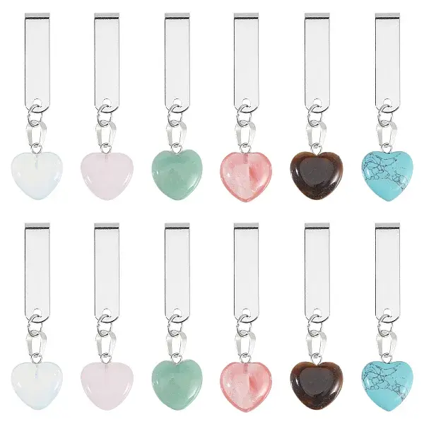 12Pcs 6 Styles Heart Natural & Synthetic Gemstone Shoe Charms