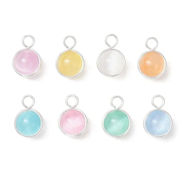 Dyed Natural Selenite Copper Wire Wrapped Round Pendants