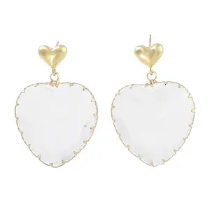 Glass Heart Dangle Stud Earrings