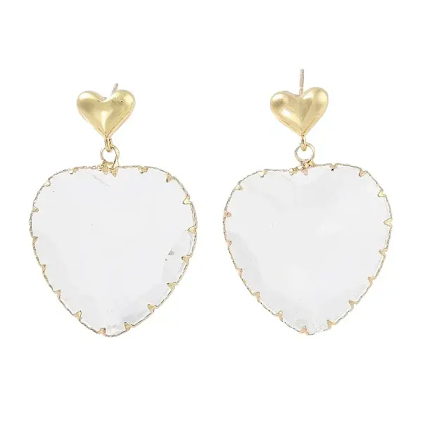 Glass Heart Dangle Stud Earrings