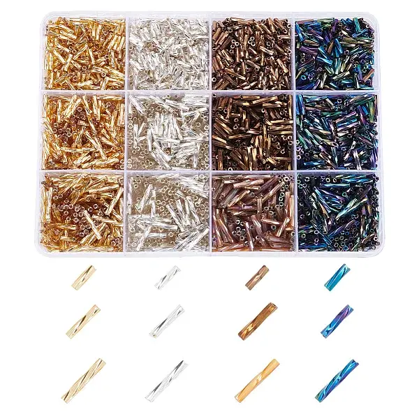 2092Pcs 12 Styles Glass Twisted Bugle Beads