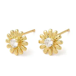 Rack Plating Brass Flower Stud Earrings