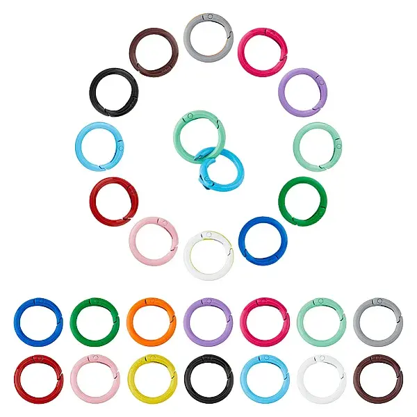 28Pcs 14 Colors Spray Painted Alloy Spring Gate Rings