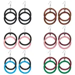 6 Pairs 6 Colors Wood Double Ring Dangle Earrings with Iron Pins for Women