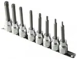 Zástrčné hlavice TORX 1/2", T20 - T60, prodloužené 100 mm, sada 8 kusů na liště - ASTA
