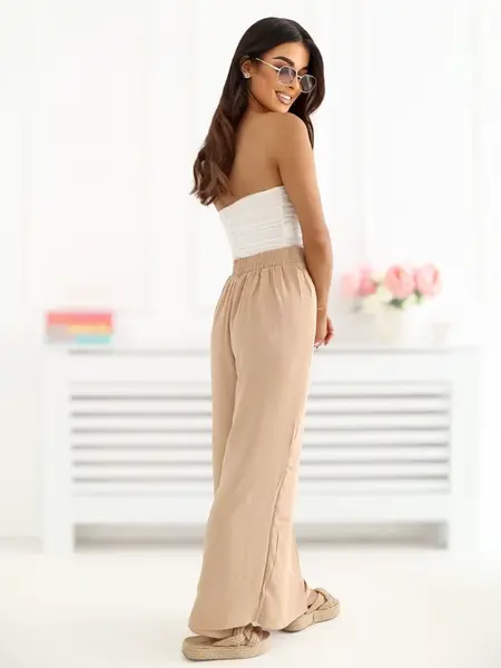 Letní kalhoty wide leg camel