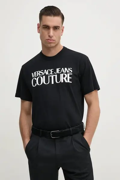 Bavlněné tričko Versace Jeans Couture černá barva, s potiskem, 78GAHE05 CJ00E