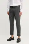 Kalhoty s příměsí vlny Tommy Hilfiger pánské, šedá barva, přiléhavé, SQTHL5608.SQTH401