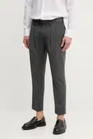 Kalhoty s příměsí vlny Tommy Hilfiger pánské, šedá barva, přiléhavé, SQTHL5608.SQTH401