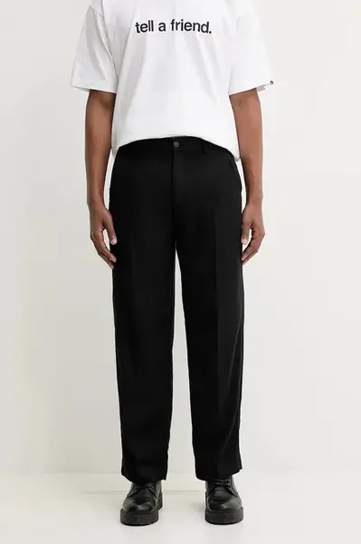 Kalhoty s příměsí lnu Abercrombie & Fitch černá barva, KI130-5016