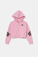 Dětská mikina adidas růžová barva, s kapucí, s potiskem, JD1300