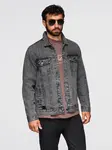 Ombre Men's denim katana jacket with washem - graphite