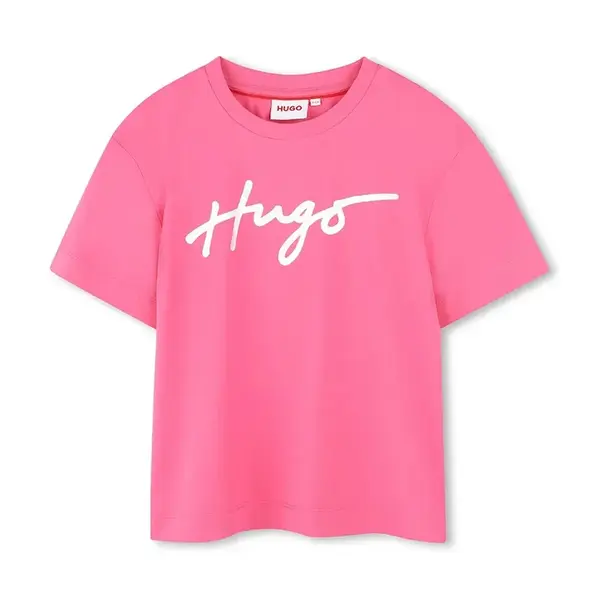 Dětské bavlněné tričko HUGO růžová barva, G00390