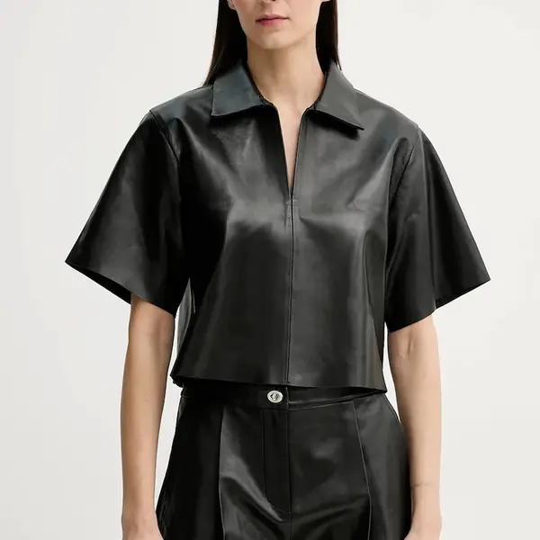 Kožená halenka Stand Studio Julissa dámská, černá barva, hladká, 66435-7870