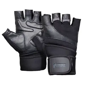 Fitforce LINEAR Kožené fitness rukavice, černá, velikost