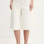Bavlněné šortky HUGO dámské, béžová barva, high waist, 50535348