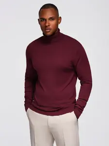 Ombre Men's single color knitted turtleneck with viscose - maroon