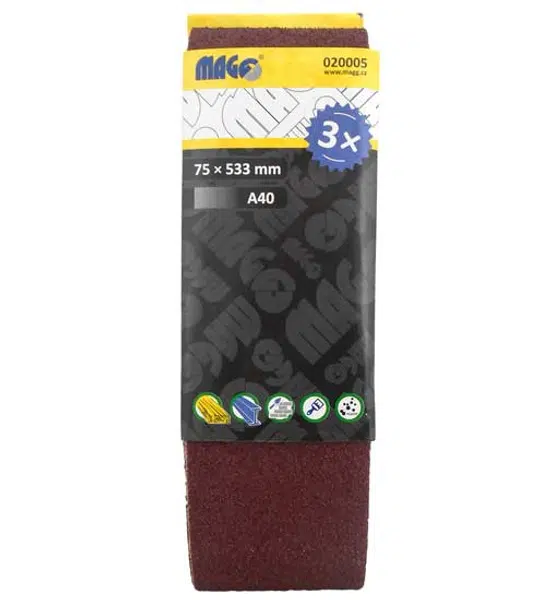 Brusné pásy, zrnitost A120, rozměr 75 x 533 mm, balení 3 kusy - MAGG 020008 Zrnitost: A40