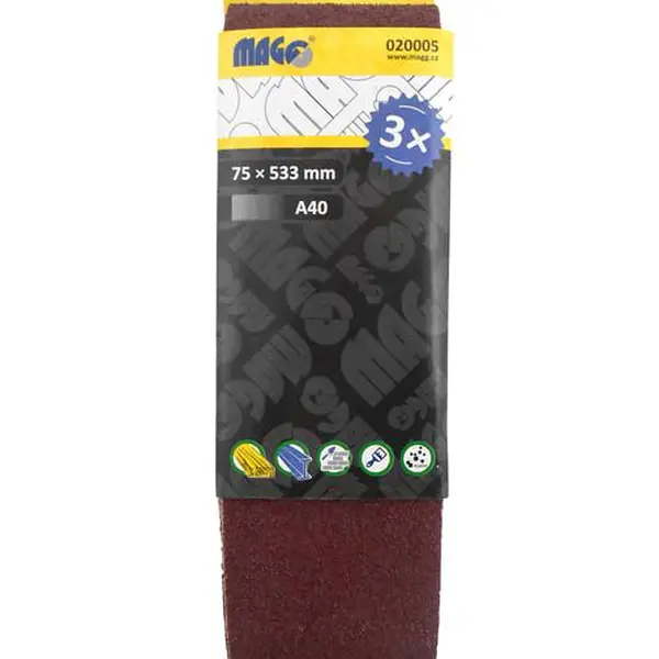 Brusné pásy, zrnitost A40, rozměr 75 x 533 mm, balení 3 kusy - MAGG 020005 Zrnitost: A40