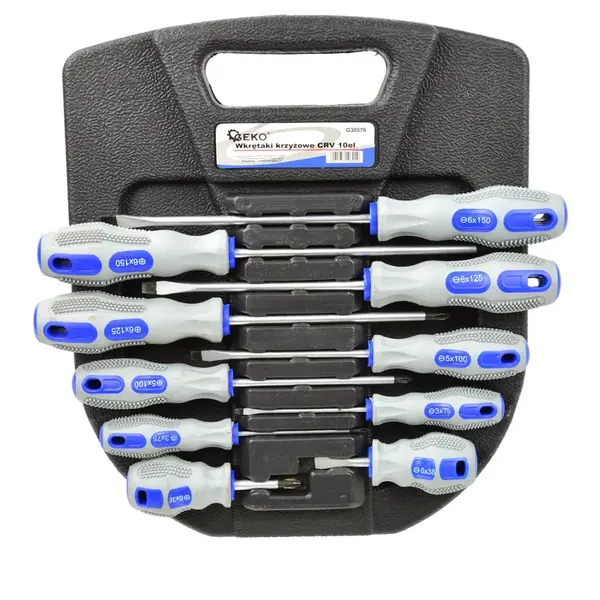 GEKO Sada šroubováků, křížové a ploché, 10 ks v držáku