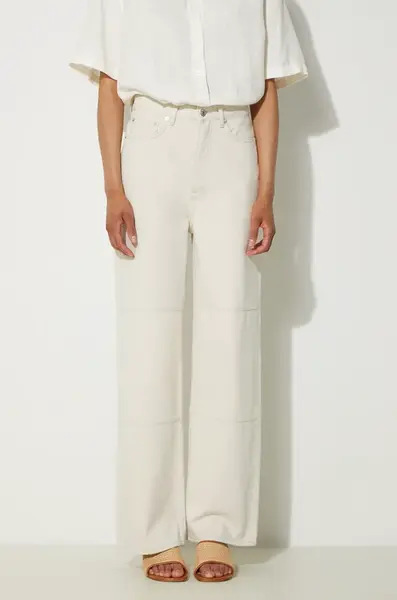 Kalhoty Samsoe Samsoe Sashelly dámské, béžová barva, jednoduché, high waist, F24200010