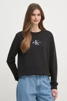 Bavlněná mikina Calvin Klein Jeans dámská, černá barva, s potiskem, J20J225360