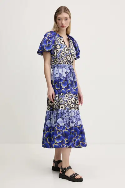 Šaty Desigual CELLS LONG_LACROIX modrá barva, maxi, 25SWVW02