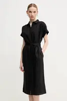 Lněné šaty Tommy Hilfiger černá barva, midi, WW0WW44653