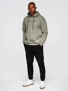 Ombre Men's kangaroo sweatshirt with embroidery and hood - khaki