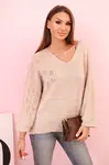 Kesi Włoski Dámský svetr z mohéru volného střihu s výstřihem do V béžový