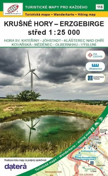 Krušné hory - Erzgebirge, střed 1 : 25 000 (Hora Sv. Kateřiny, Jöhstadt, Klášterec nad Ohří, Kovářská, Měděnec, Olbernhau, Výsluní) / 115 Turistické m
