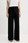 Kalhoty s příměsí lnu Sisley dámské, černá barva, široké, high waist, 4W7HLF06X