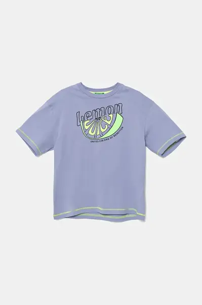 Bavlněné tričko United Colors of Benetton fialová barva, s potiskem, 3I1XC10P6