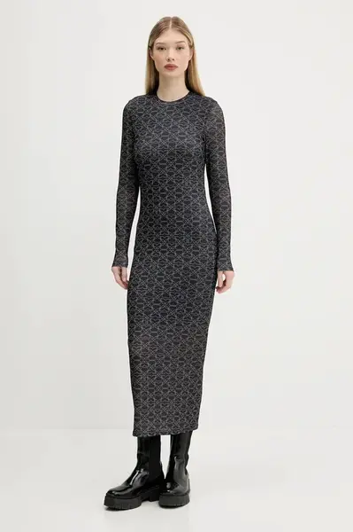 Šaty HUGO Nastan šedá barva, maxi, přiléhavé, 50542400